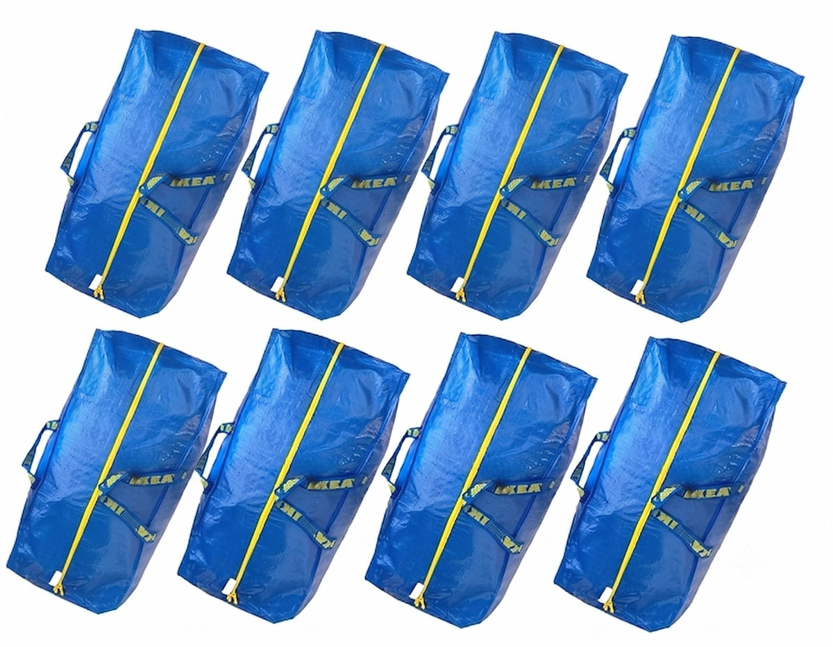 IKEA Frakta sac face avant bleu montrant la capacité et tenue