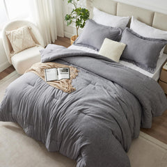 CozyLux Queen Comforter Set, Heathered Grey, 3 Pieces Bedding Sets