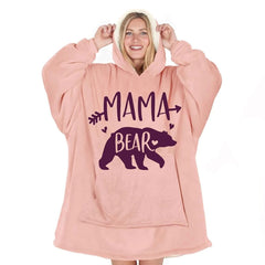 Warmstorey couverture-pull Mama Bear rose — hoodie polaire oversized, capuche et poche pour maman, cadeau chaleureux
