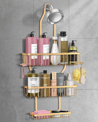 Rangement de douche doré MSAICOE installé avec des flacons
