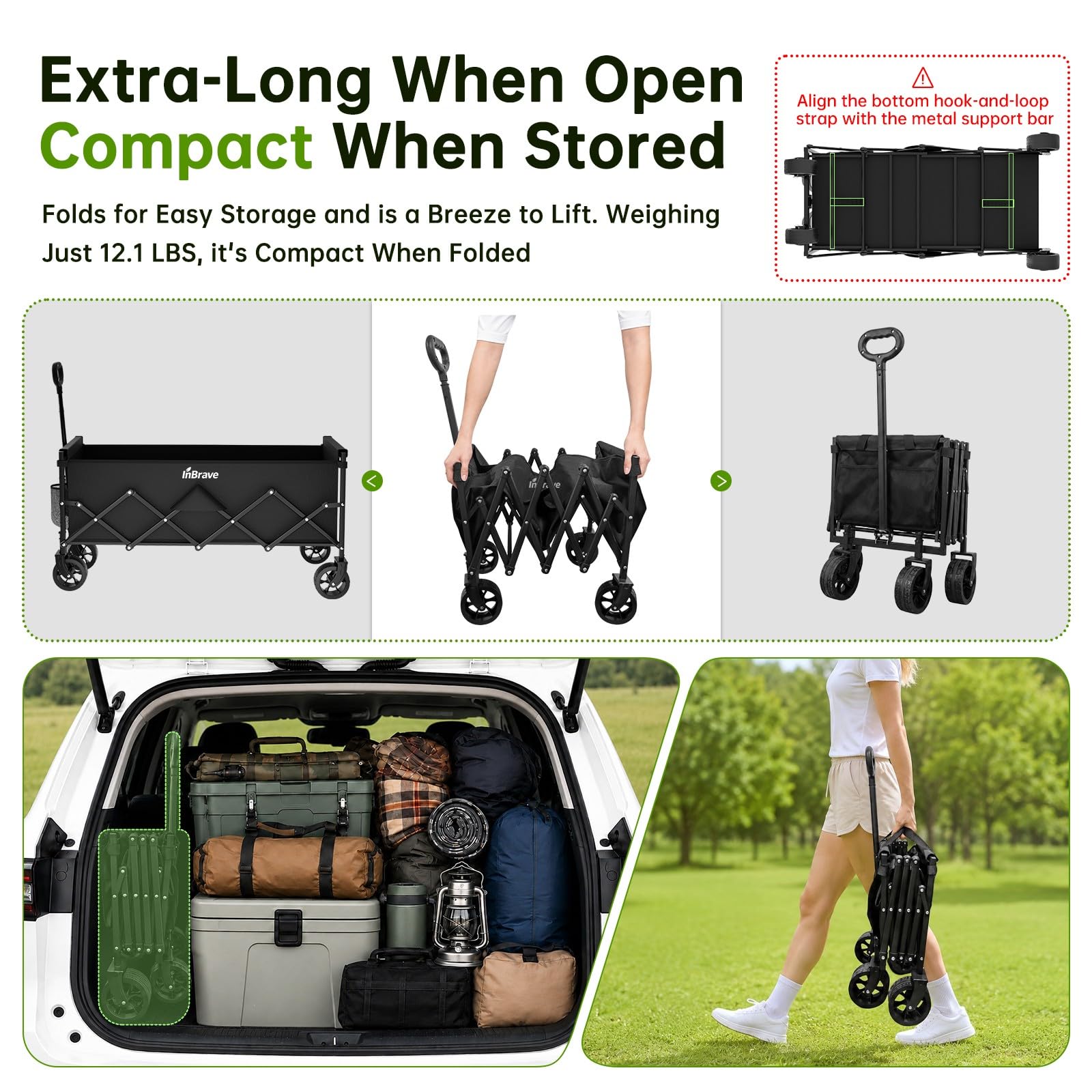 InBrave chariot plié compact illustrant rangement facile
