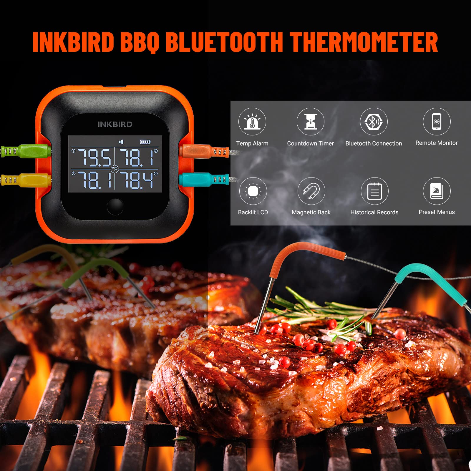 Inkbird quatre sondes colorées posées pour surveiller plusieurs pièces