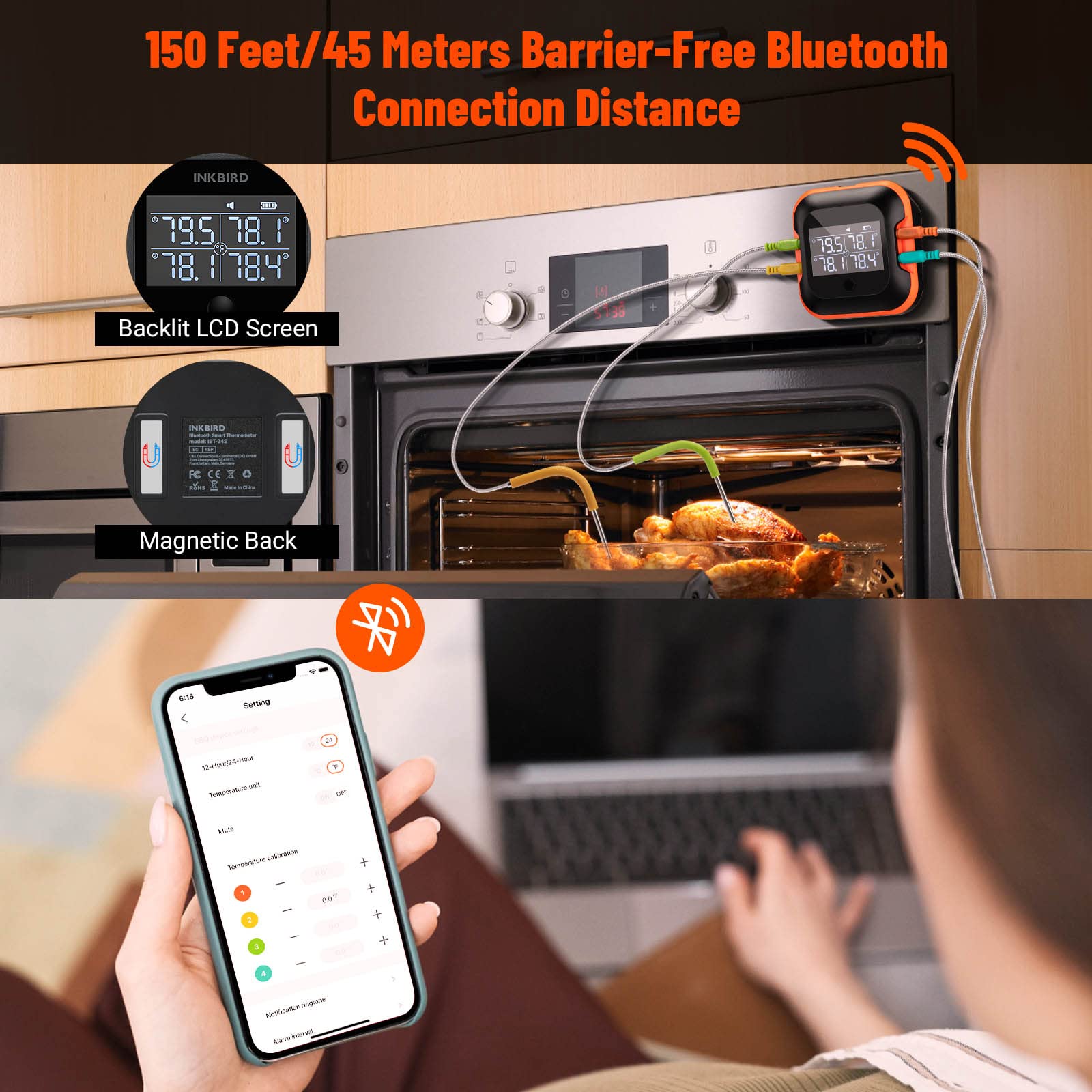 Inkbird sonde gros plan montrant la pointe métal durable et précise