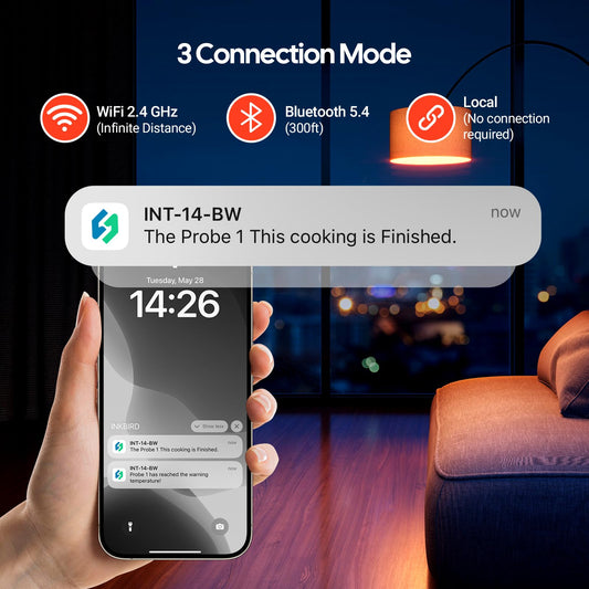 Inkbird thermomètre montrant les quatre sondes en train de mesurer plusieurs viandes simultanément