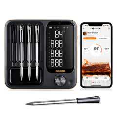 Inkbird thermomètre vue avant avec base et écran lisible montrant toutes les lectures