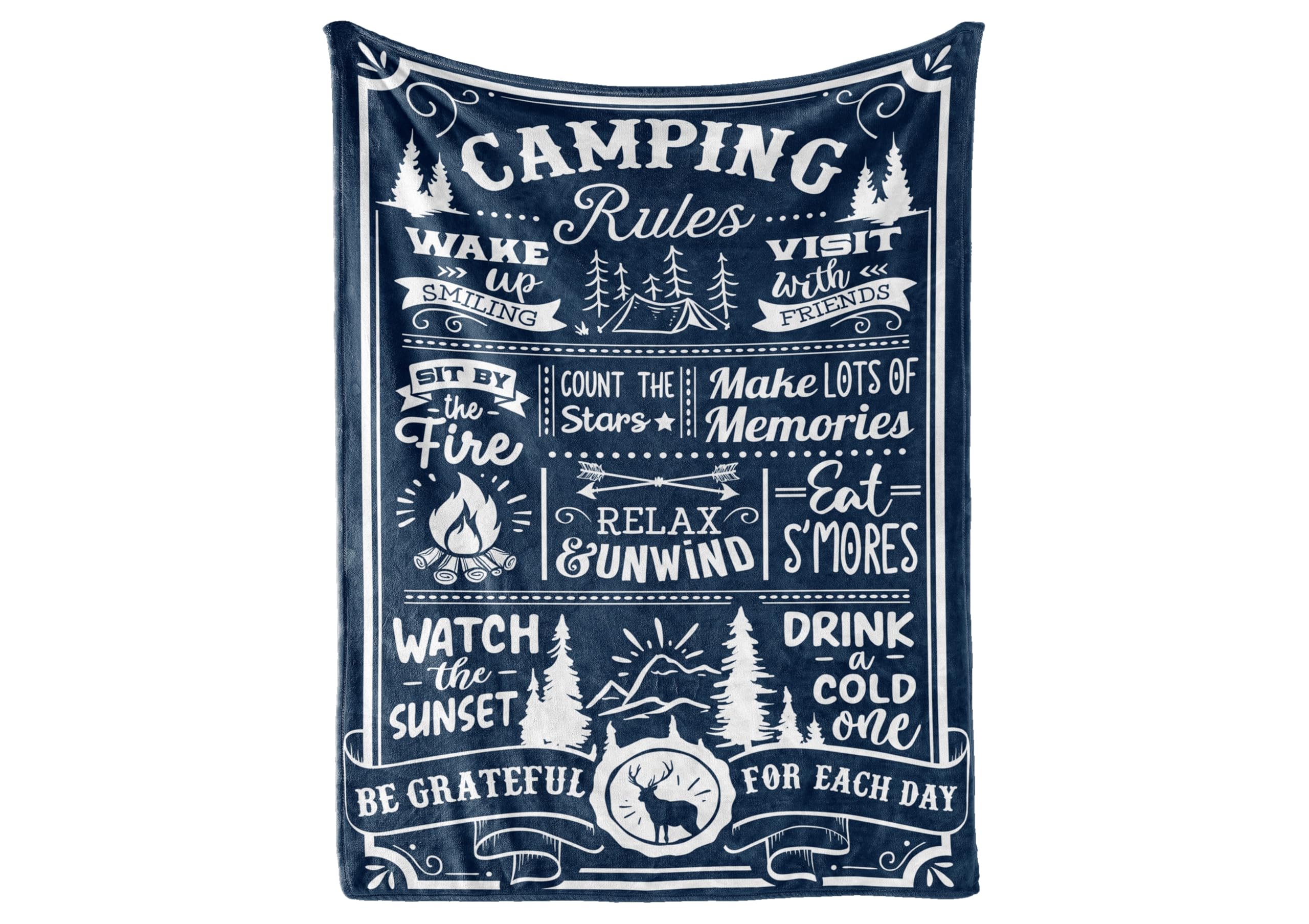 InnoBeta vue avant du plaid montrant le motif camping utile pour cadeaux