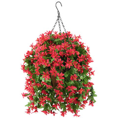 INQCMY vue de face du panier suspendu montrant l'ensemble floral réaliste et durable