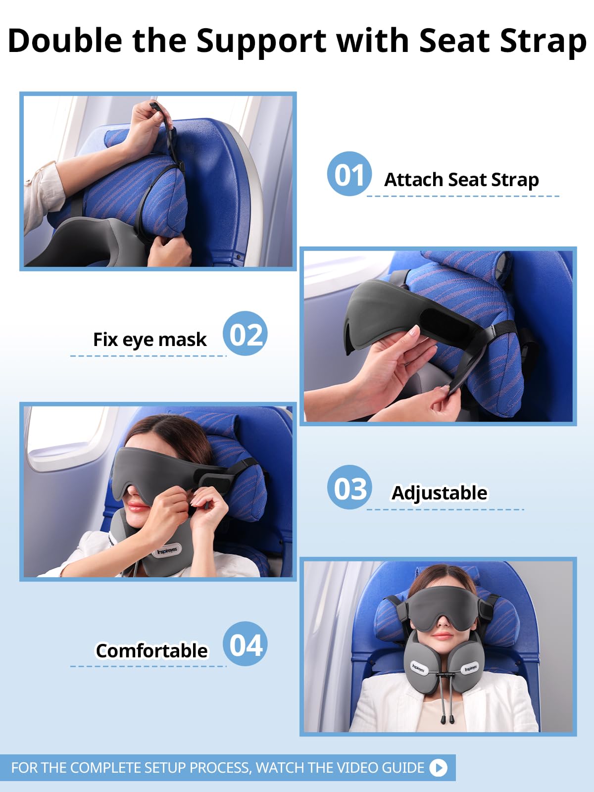Inspireyes coussin utilisé en avion garantissant soutien pendant sommeil