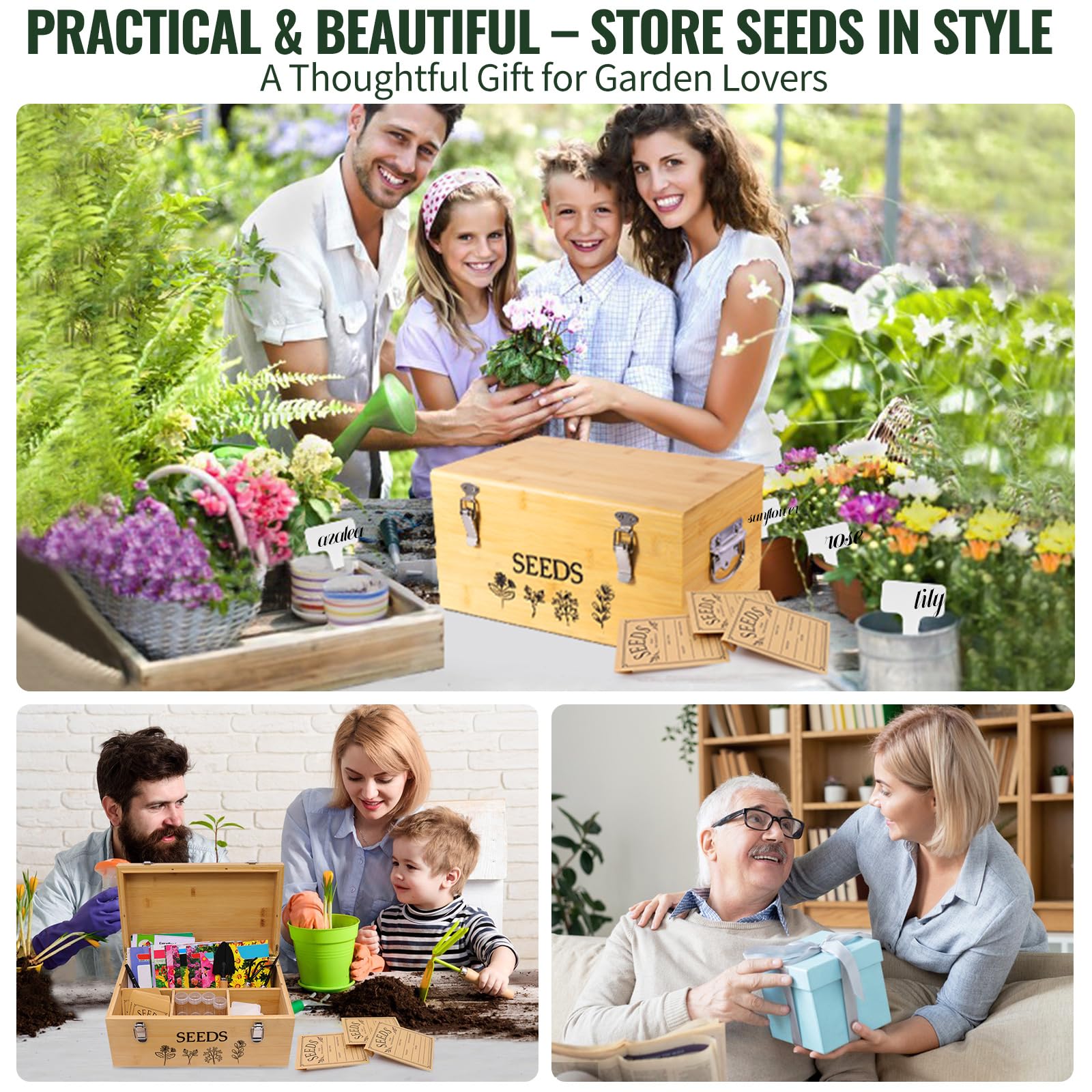 Intarsio boîte posée au jardin, rangement durable et prêt-à-planter