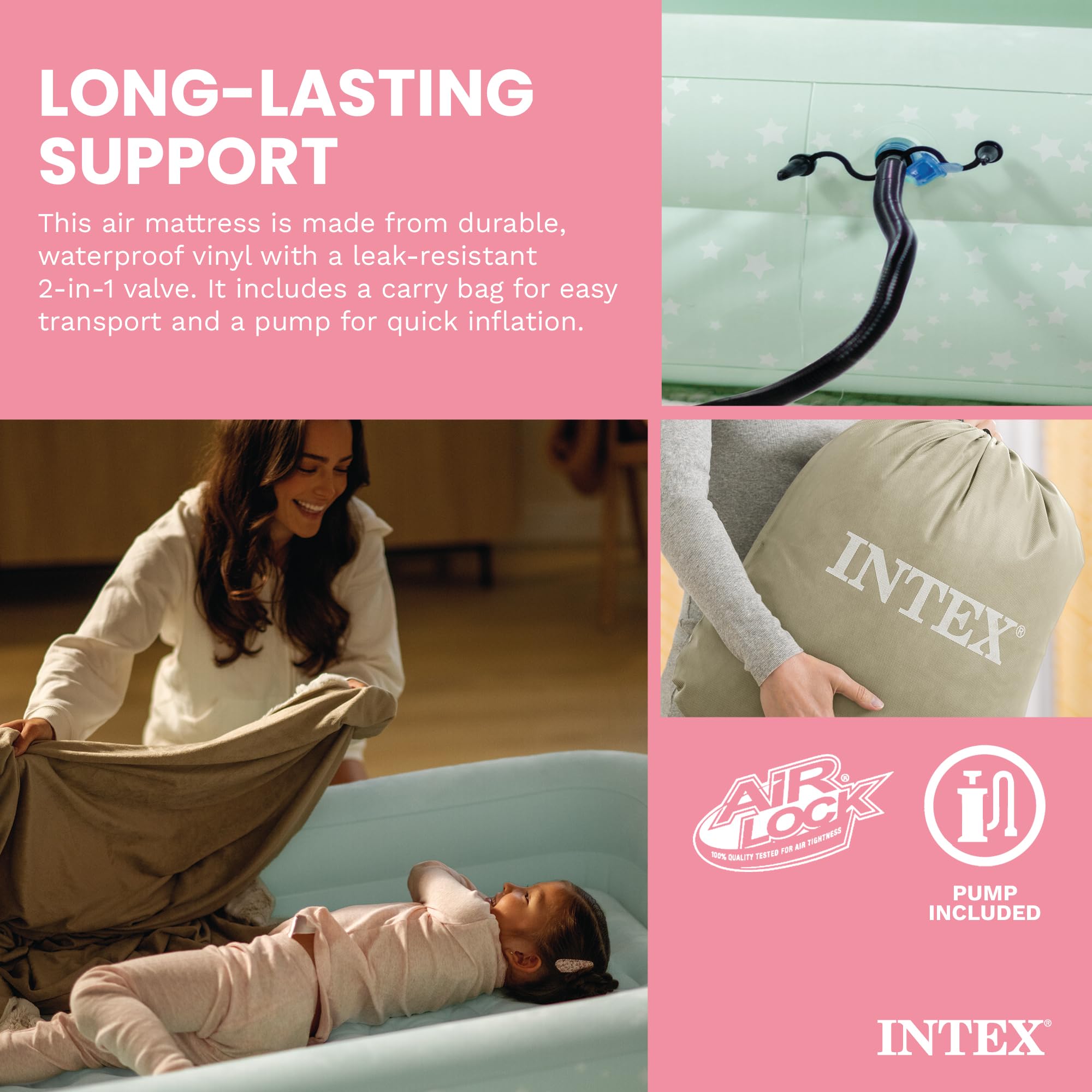 INTEX lit plié dans sac facilitant transport et rangement pratique