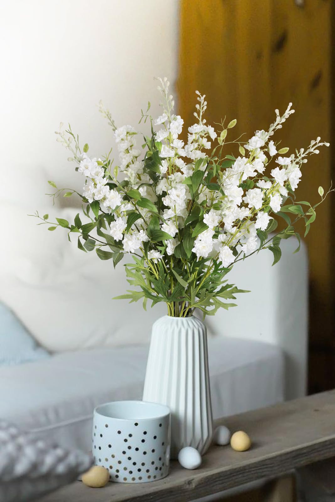 IPOPU bouquet de delphiniums blancs en vase haut, effet vertical élégant