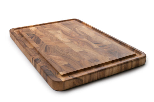 Gros plan sur le grain en bout d'acacia de Ironwood Gourmet pour résistance