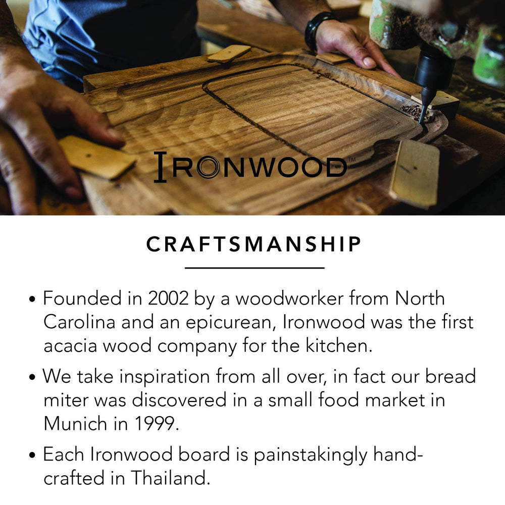 Ironwood Gourmet planche à côté d'objets montrant l'échelle et la capacité