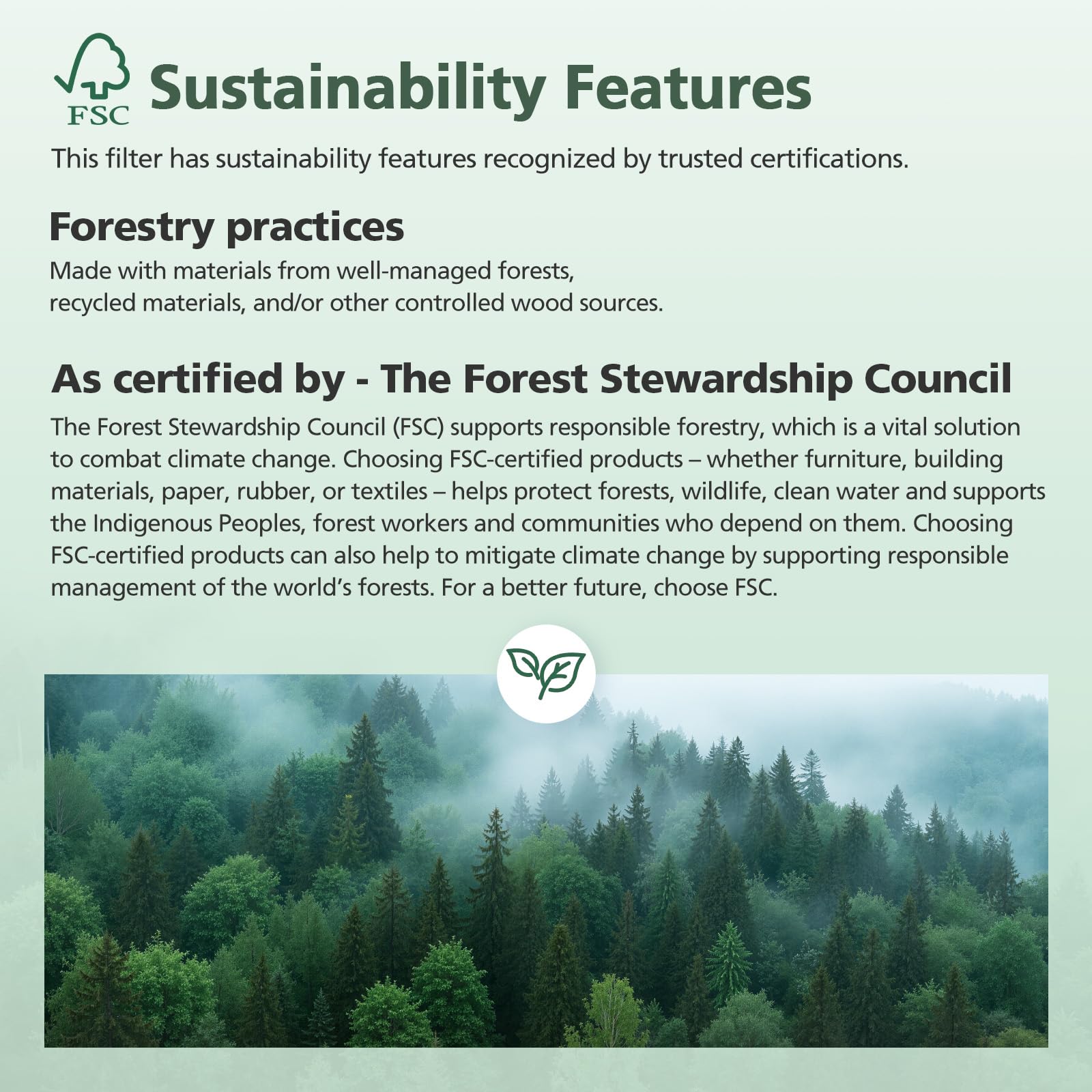isinlive étiquette FSC sur le filtre soulignant qualité et durabilité