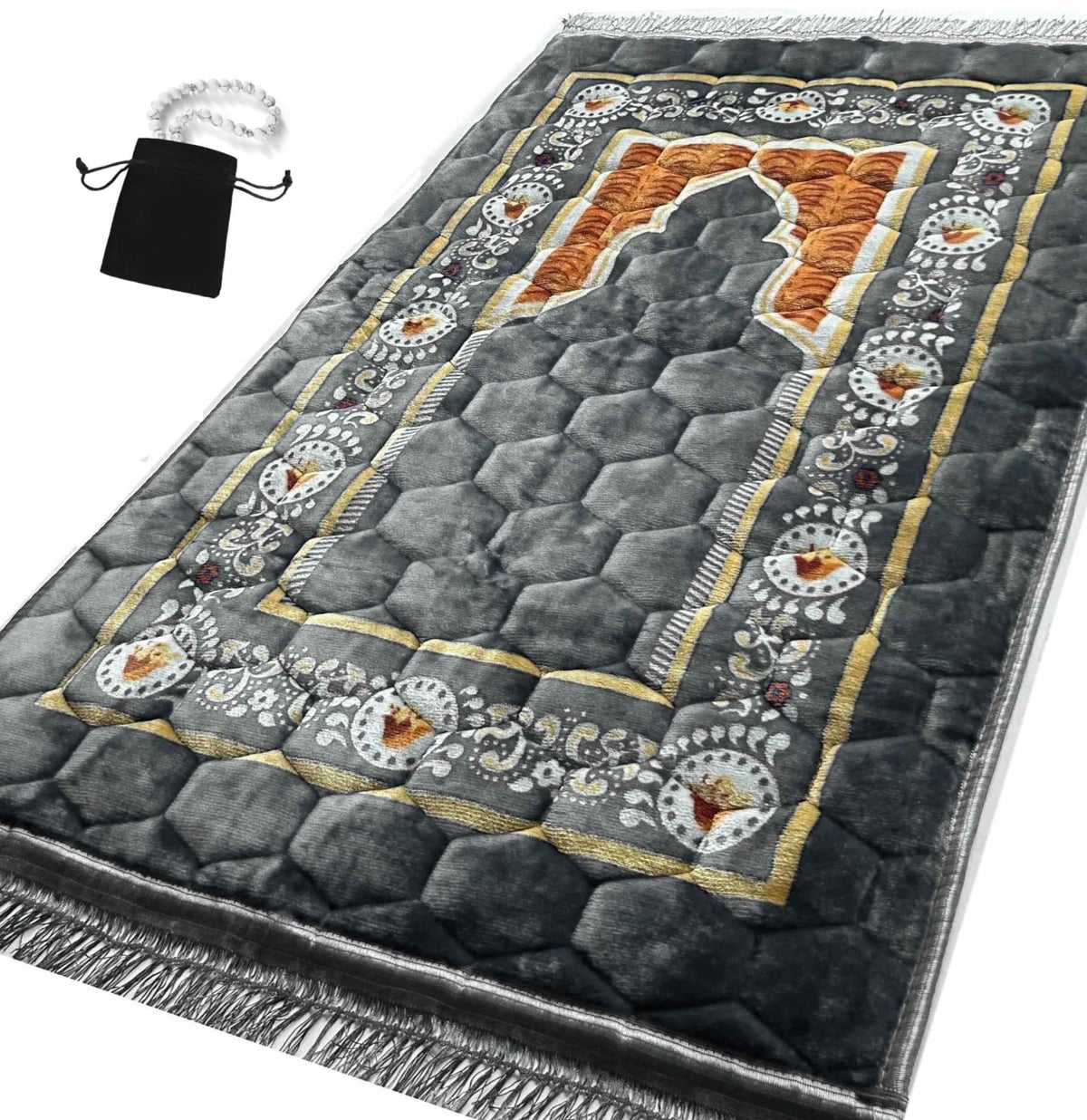 Tapis Islamika face avant gris montrant motif islamique et confort