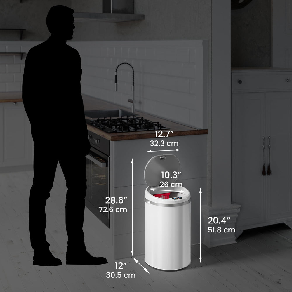 iTouchless filtres AbsorbX et adaptateur illustrant le contrôle des odeurs et options d'alimentation