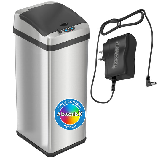 iTouchless poubelle face avant en acier inoxydable, design moderne et gain de place