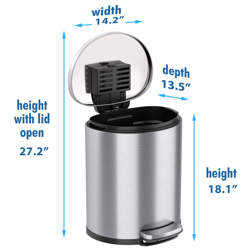 iTouchless poubelle comparée avec une règle, vue d'échelle et dimensions compactes