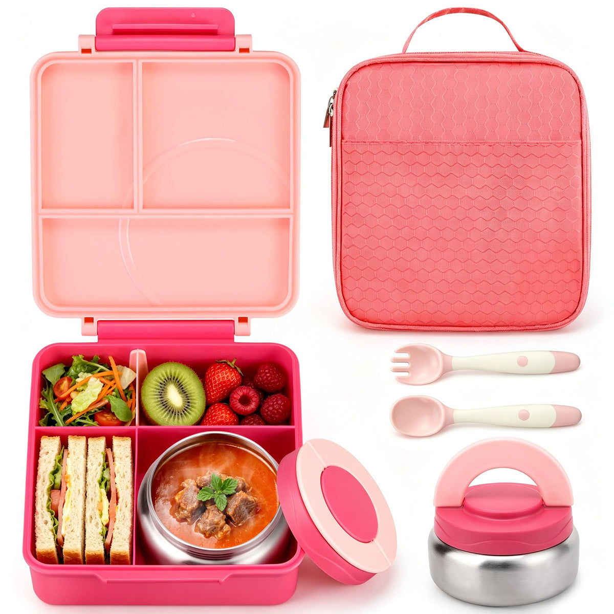 Itslife boîte bento face rose montrant le couvercle étanche et design pratique