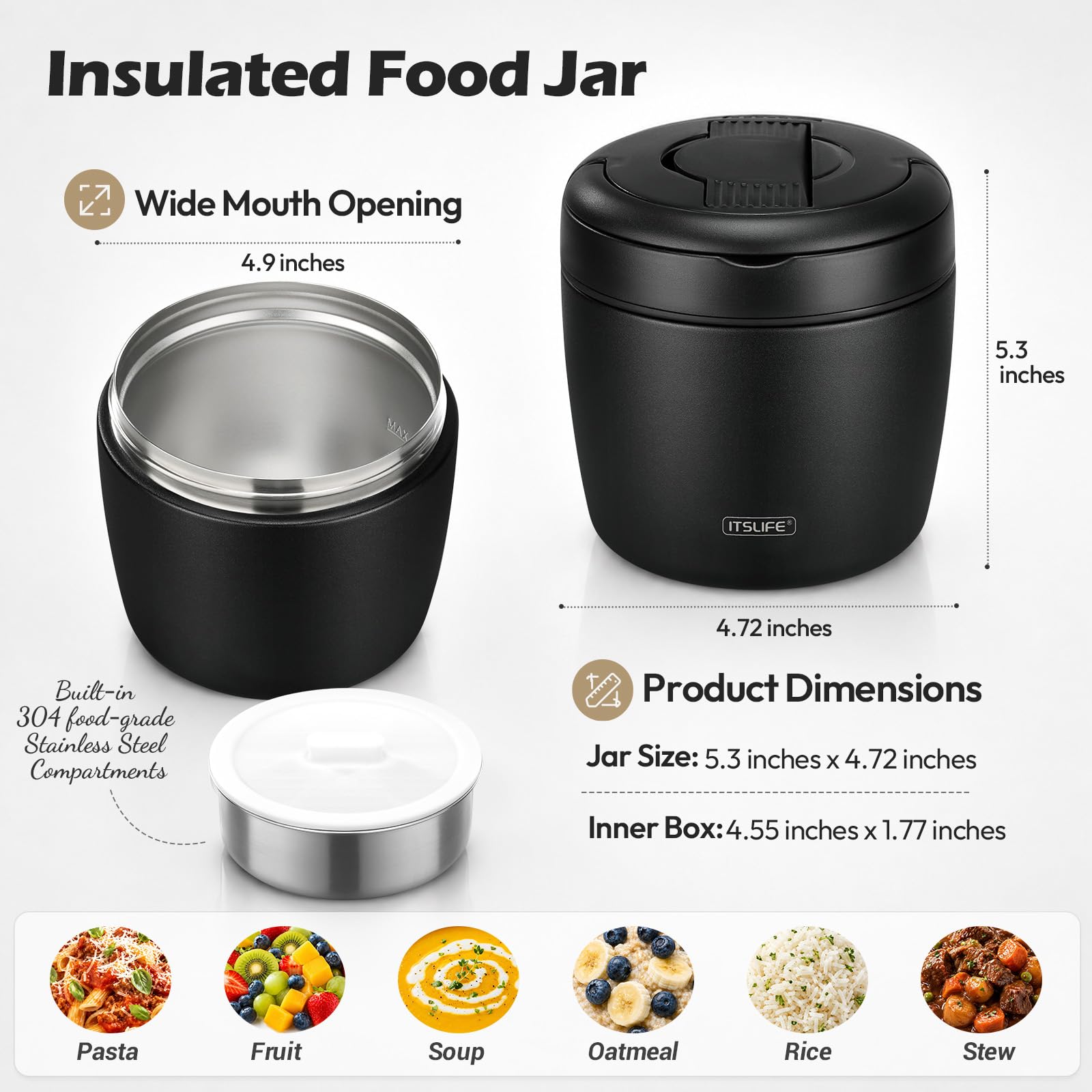 Itslife compartiments superposés montrant séparation des aliments pratique