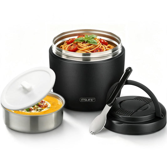 Itslife pot soupes face avant noir montrant design étanche et capacité