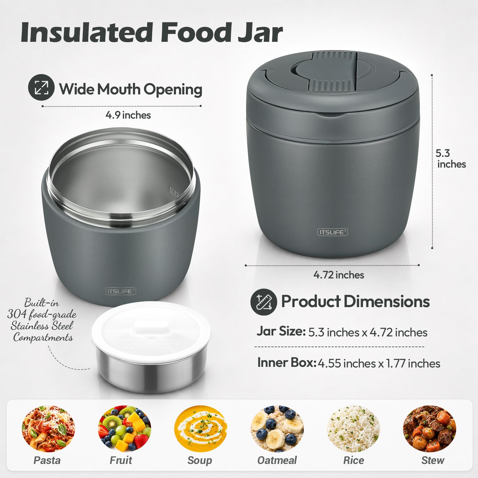 Itslife gros plan acier inox 18/8 montrant isolation et durabilité