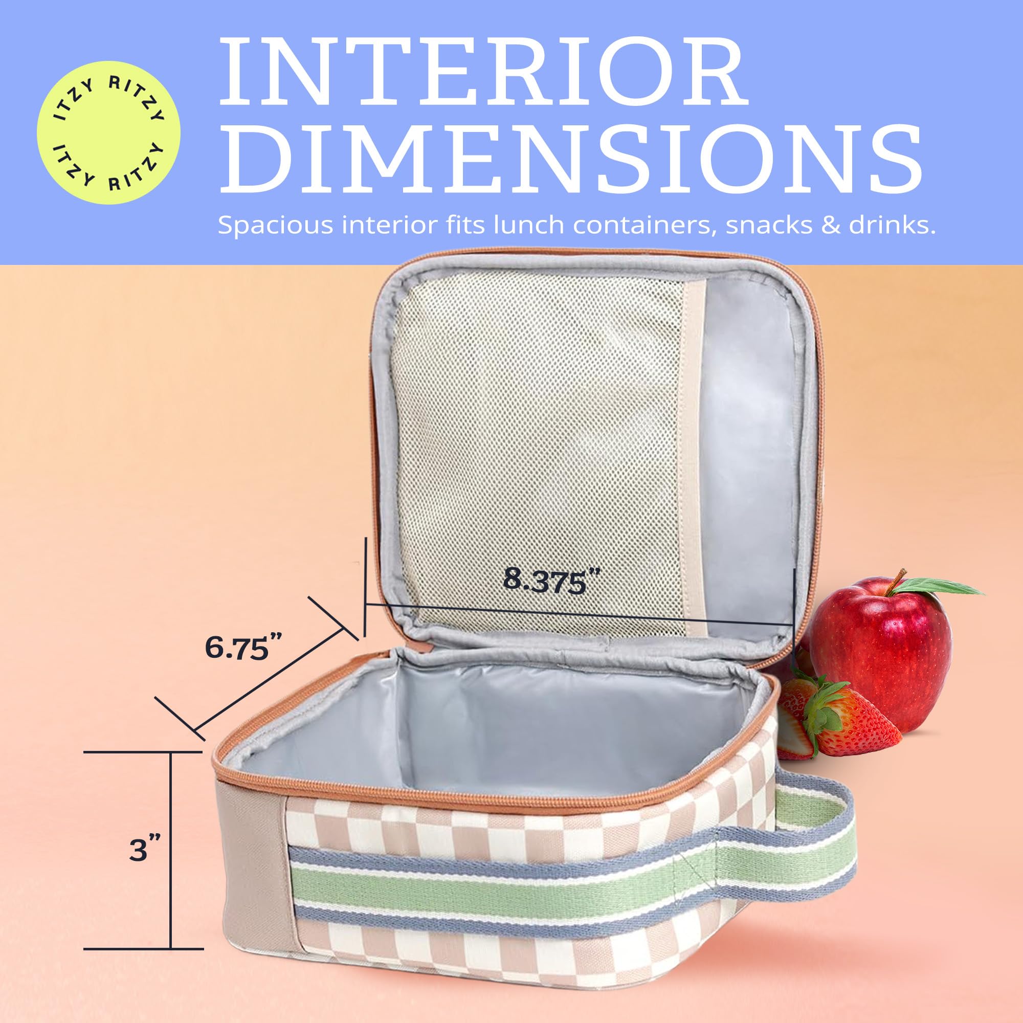 Itzy Ritzy sac à côté d'une main d'enfant pour comparaison de taille, léger à porter