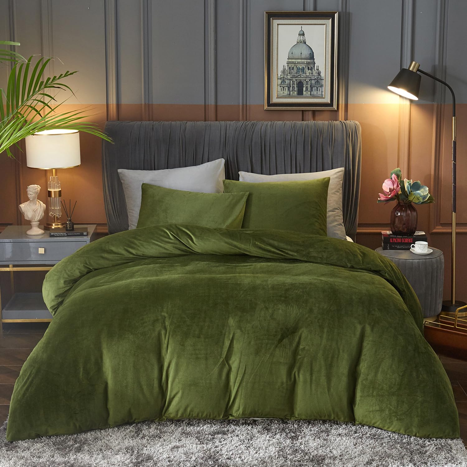 Ivellow housse de couette olive vue de face, rendu élégant et chaleureux