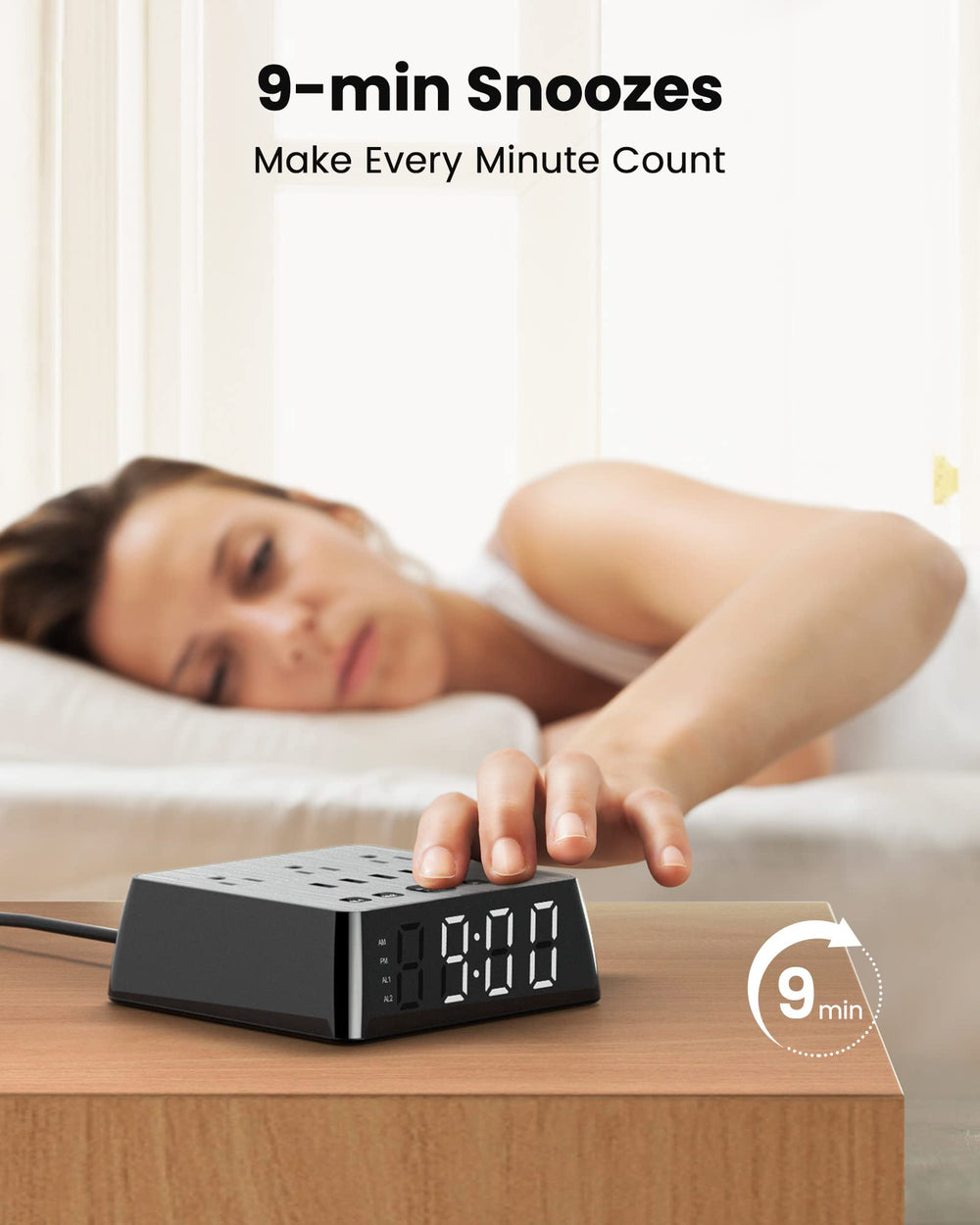 JACKYLED détail du bouton snooze/dimmer pour réveils progressifs pratiques