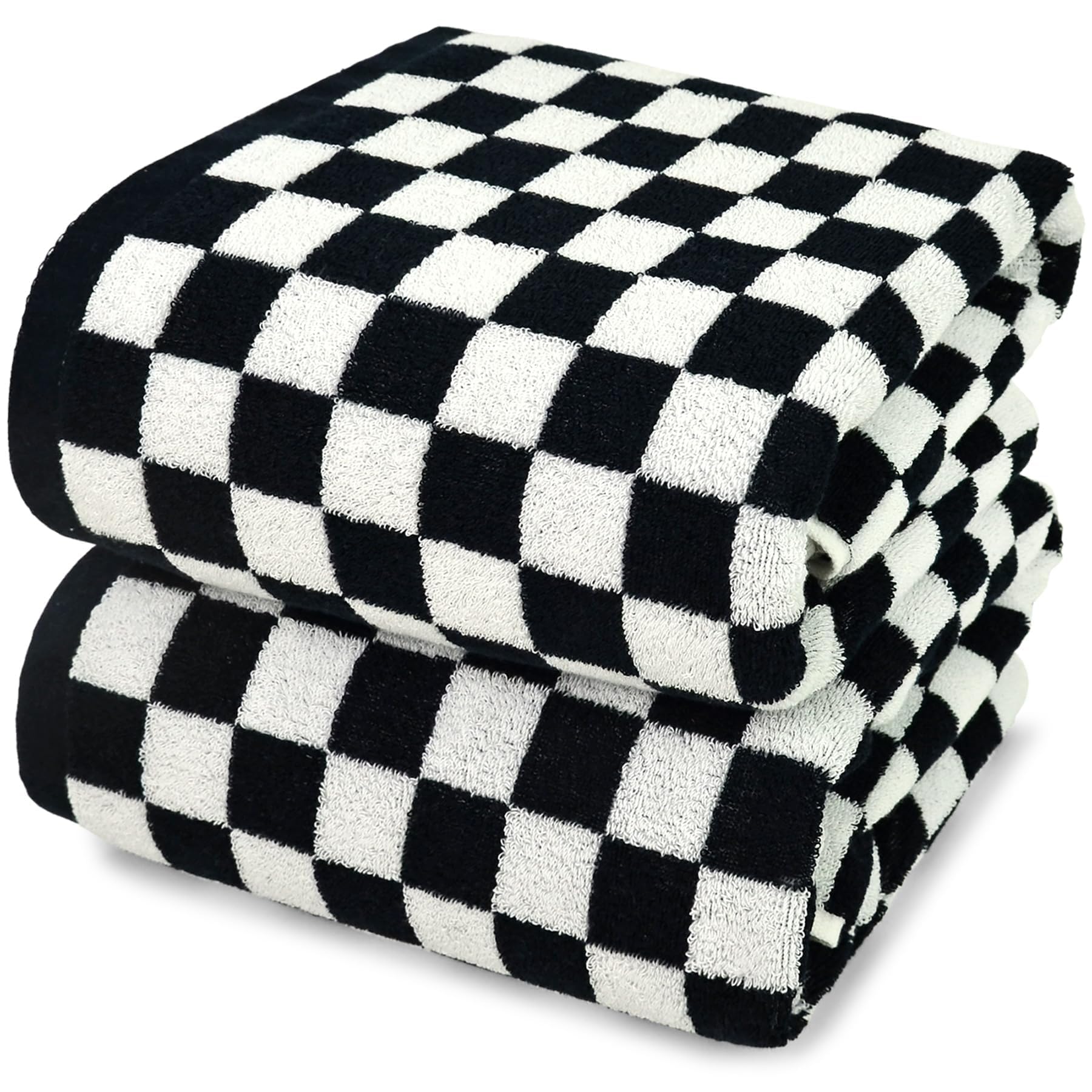 Jacquotha vue de face de la serviette carreaux noir et blanc, design moderne et net