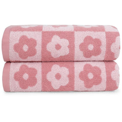 Jacquotha vue avant du lot rose à carreaux fleuris, apport décoratif immédiat