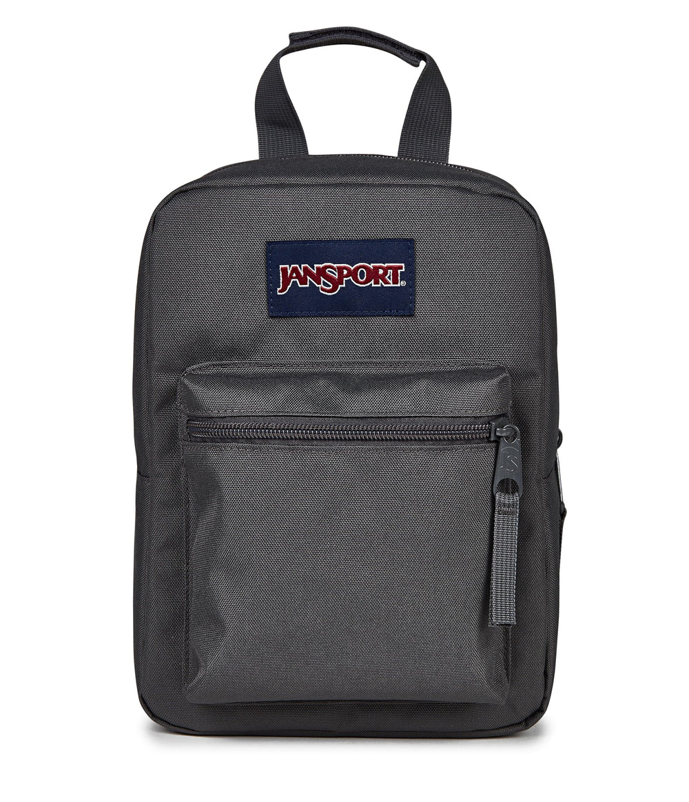 JanSport Big Break face avant montrant la poche zippée et transport pratique