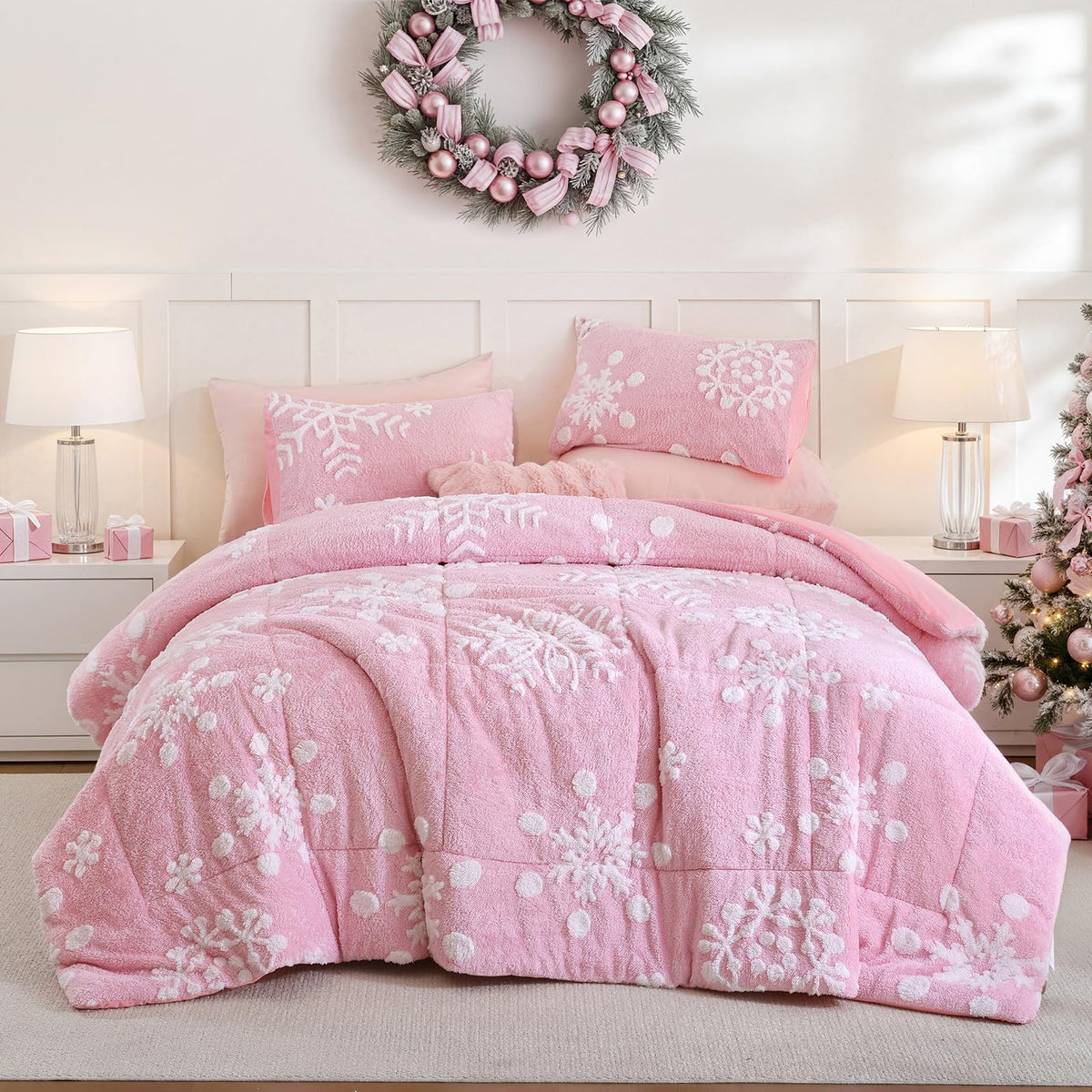 JANZAA couette face avant rose montrant confort et style festif