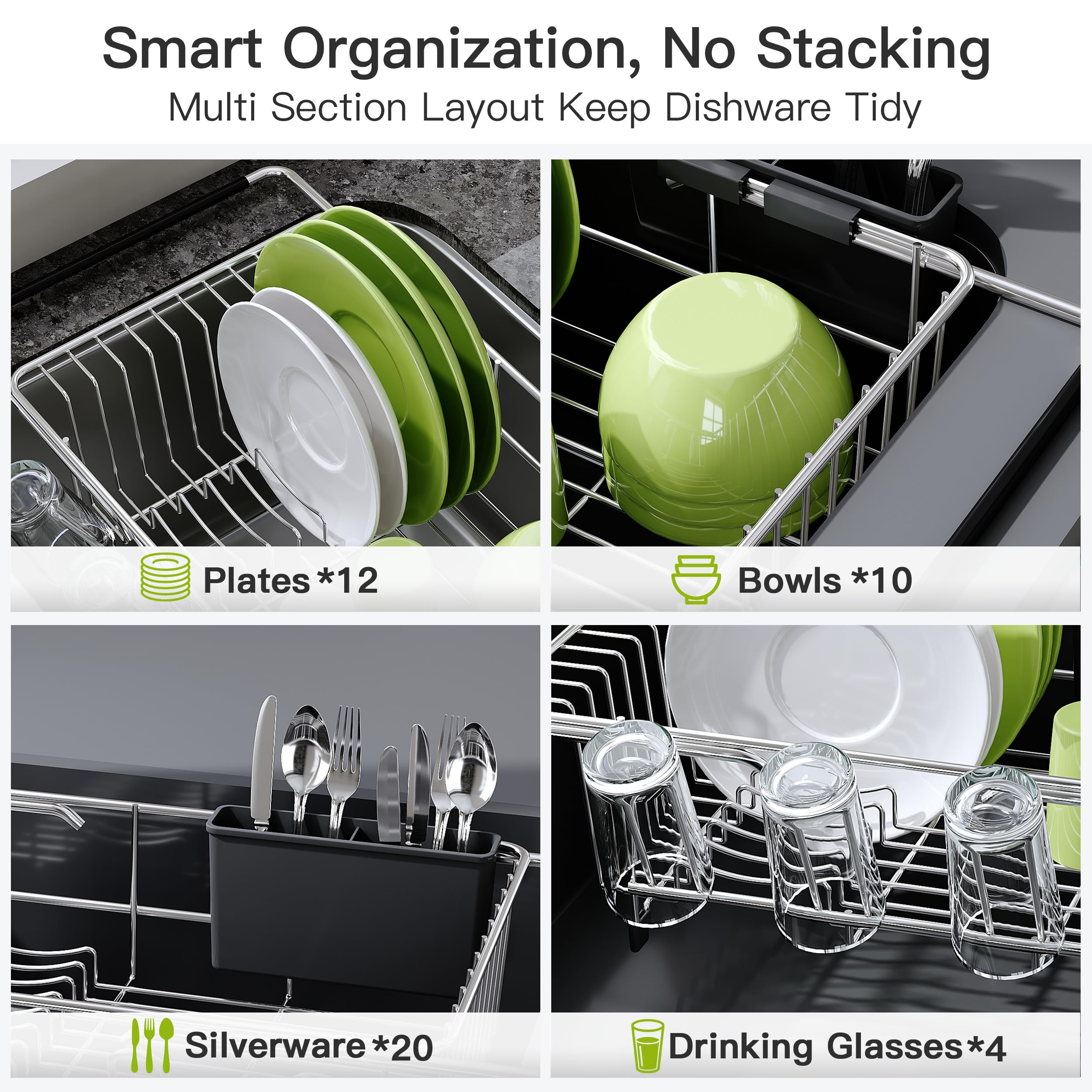 JASIWAY égouttoir rempli montrant capacité pour assiettes bols tasses