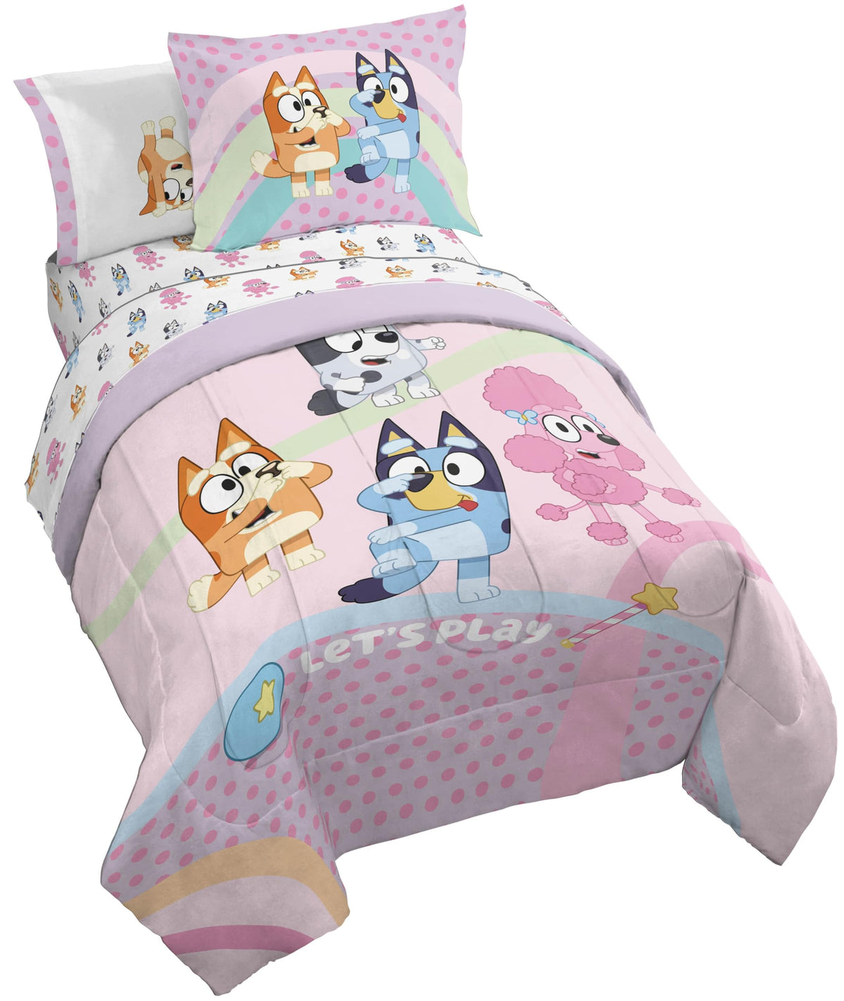 Jay Franco couette Bluey Bingo face avant montrant motif coloré et confort