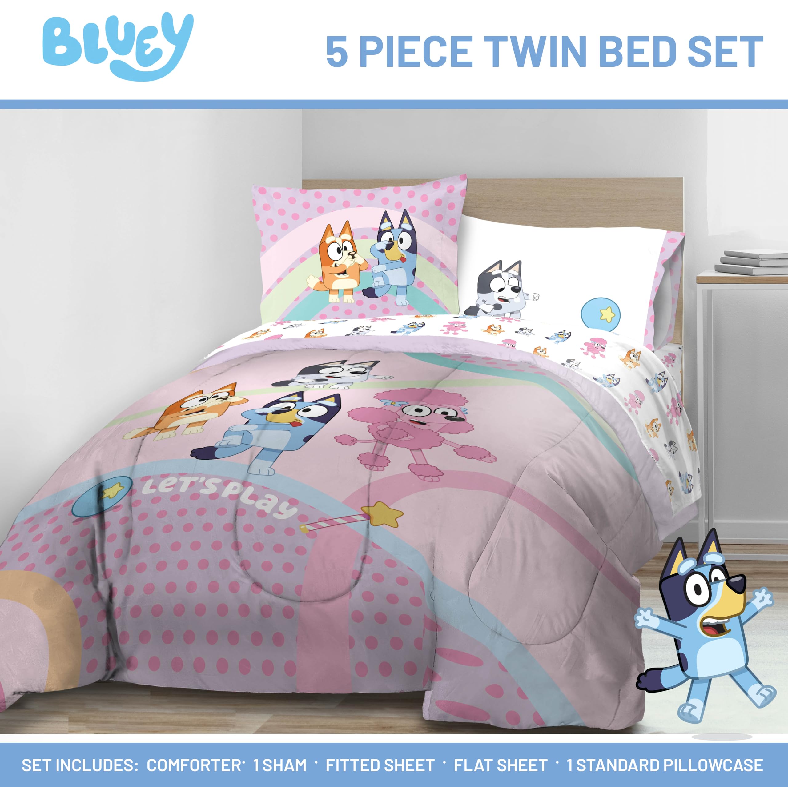 Gros plan tissu Jay Franco Bluey Bingo montrant microfibre douce et durable