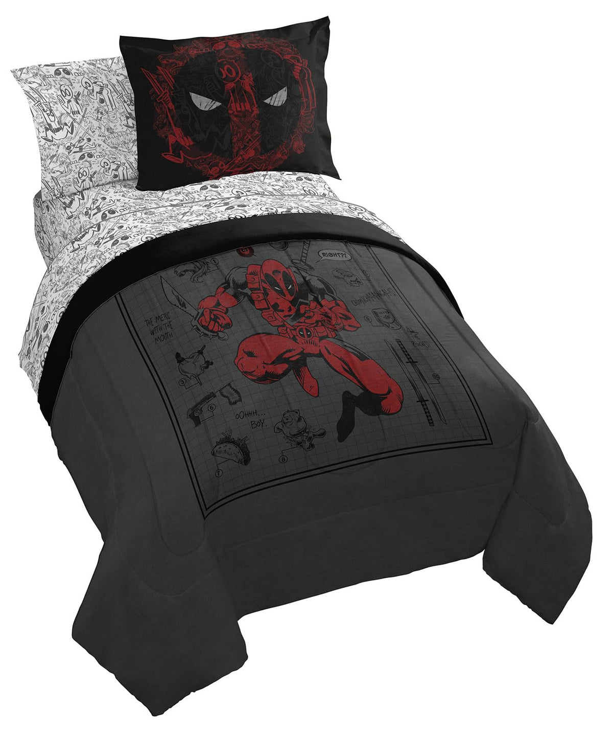 Jay Franco Deadpool parure face montrant le motif et confort