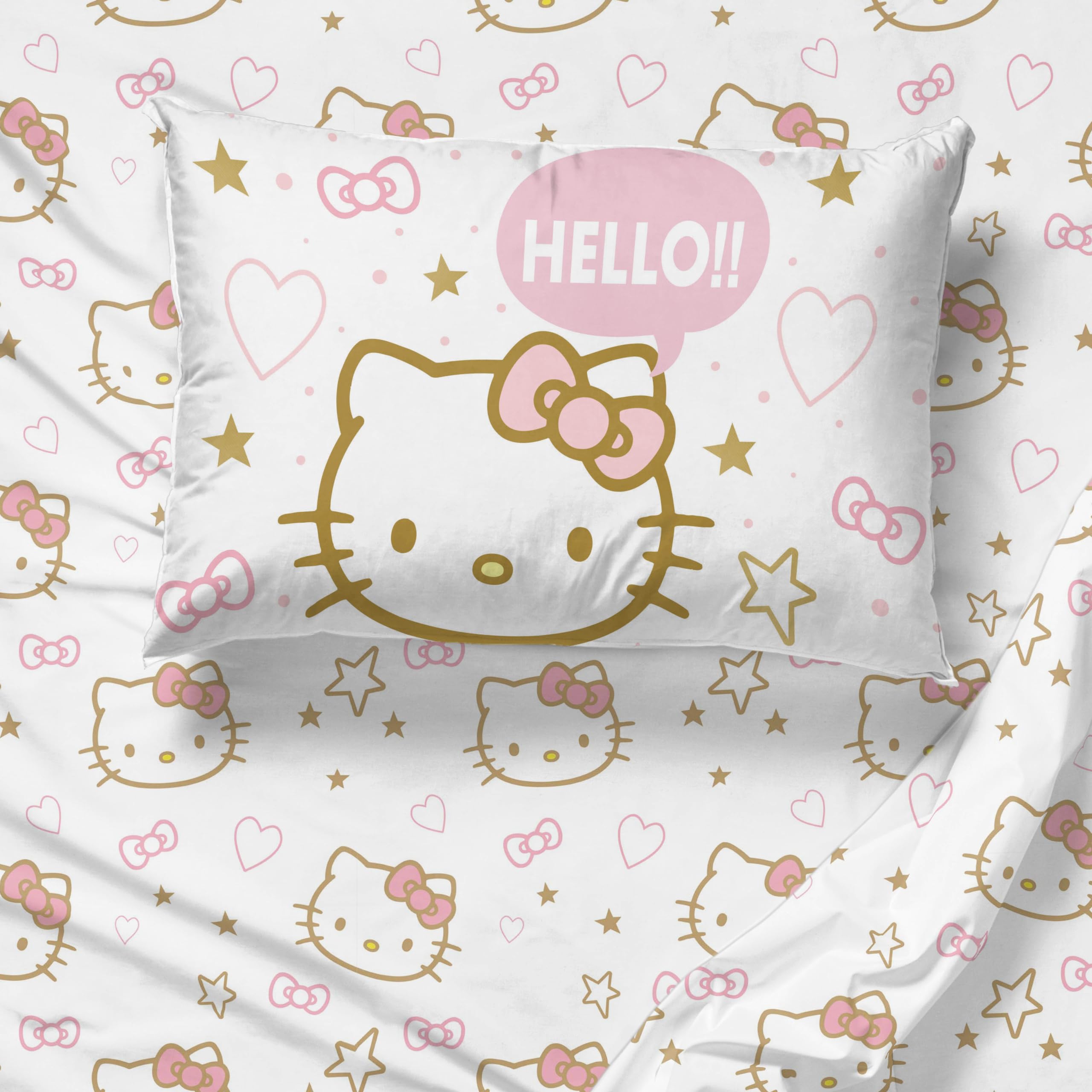 Ensemble Jay Franco drap et taies Hello Kitty étalés, coordination facile