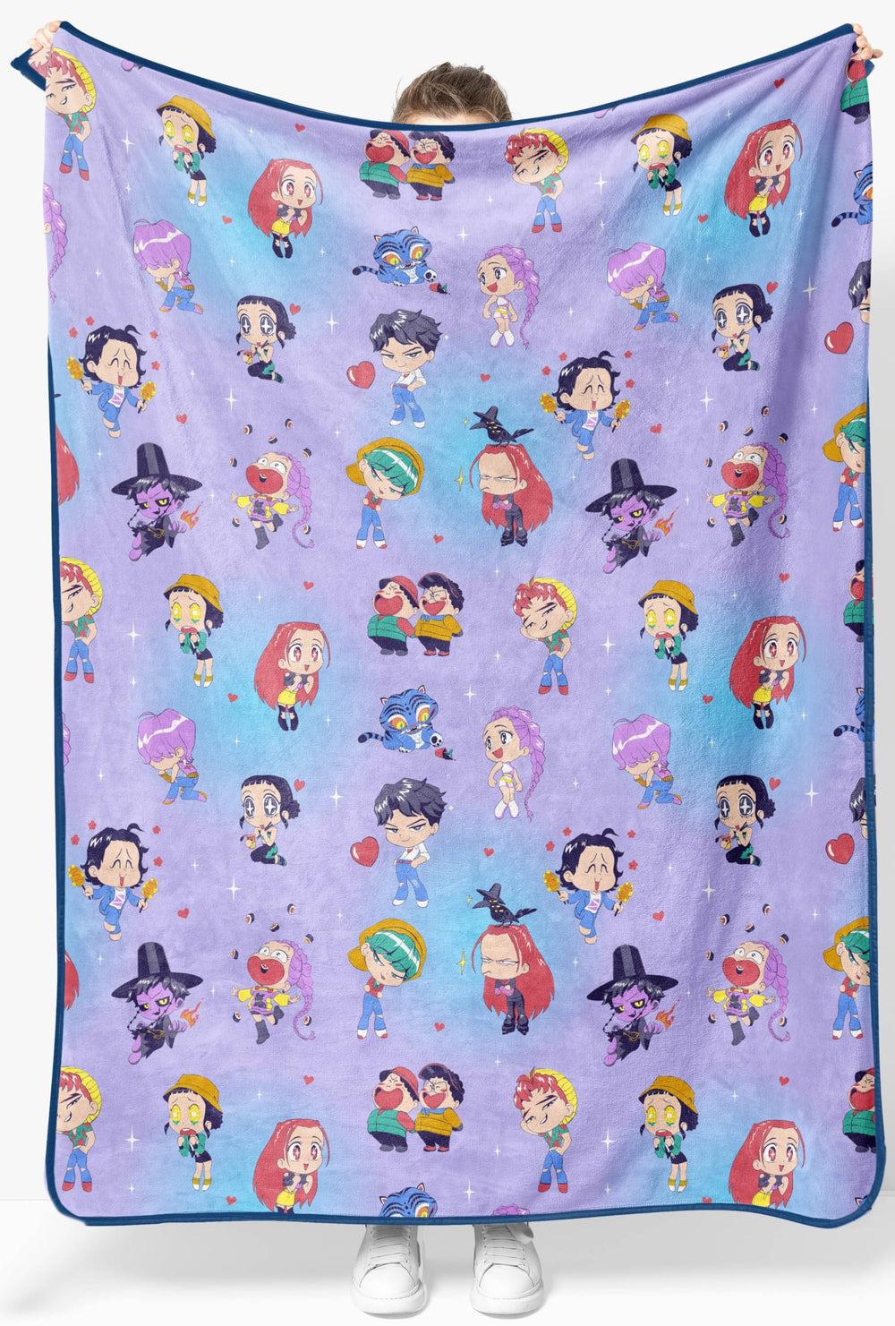 Jay Franco face avant de la couverture Kpop Demon Hunters, visuel chibi vibrant et attractif