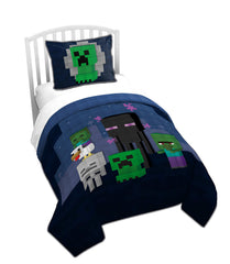 Jay Franco couette face avec Creeper et Enderman, décor gamer engageant et convivial