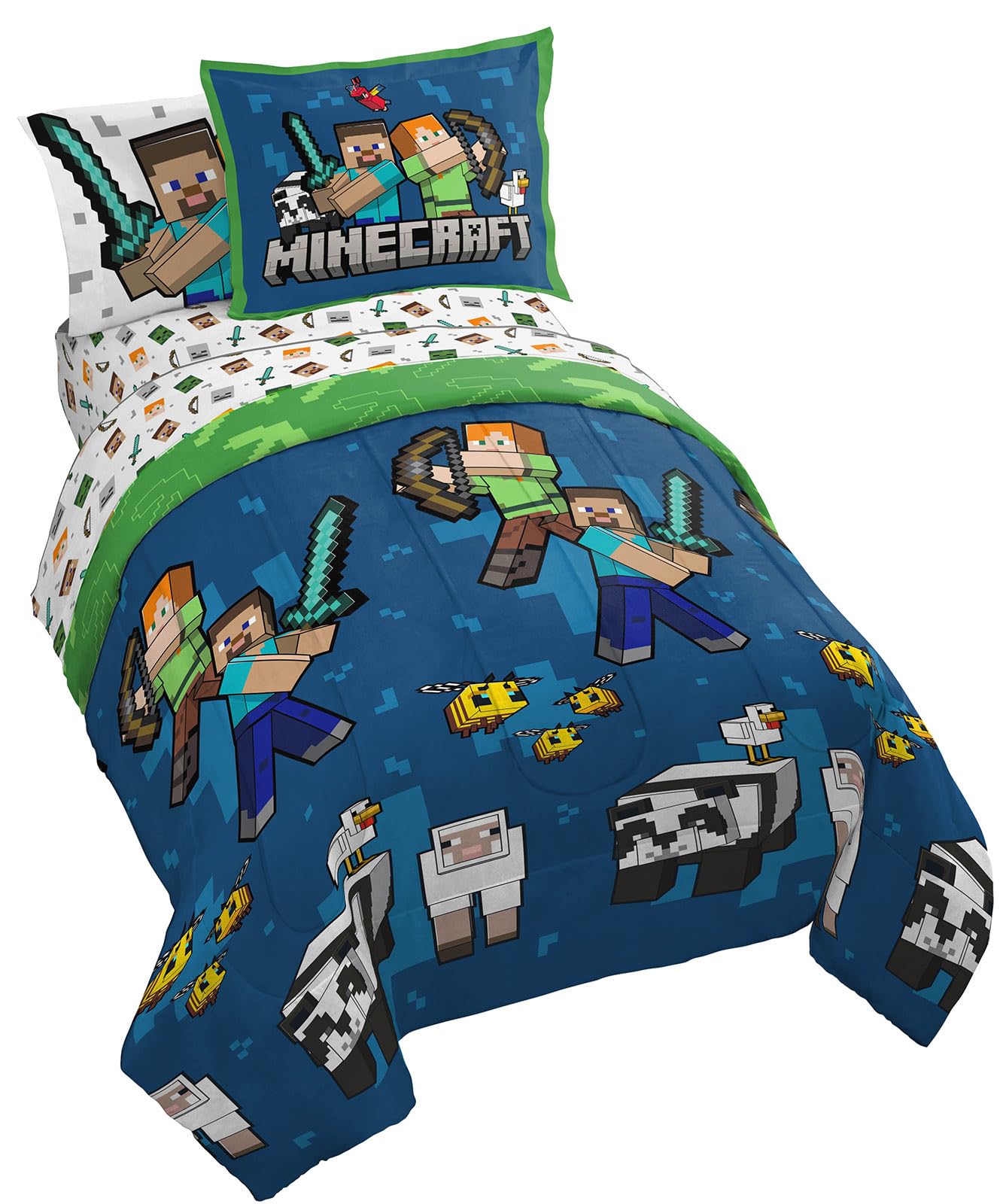 Jay Franco couette Minecraft face avant montrant Creeper et Zombie pour décoration ludique