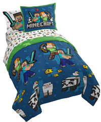 Jay Franco couette Minecraft face avant montrant Creeper et Zombie pour décoration ludique