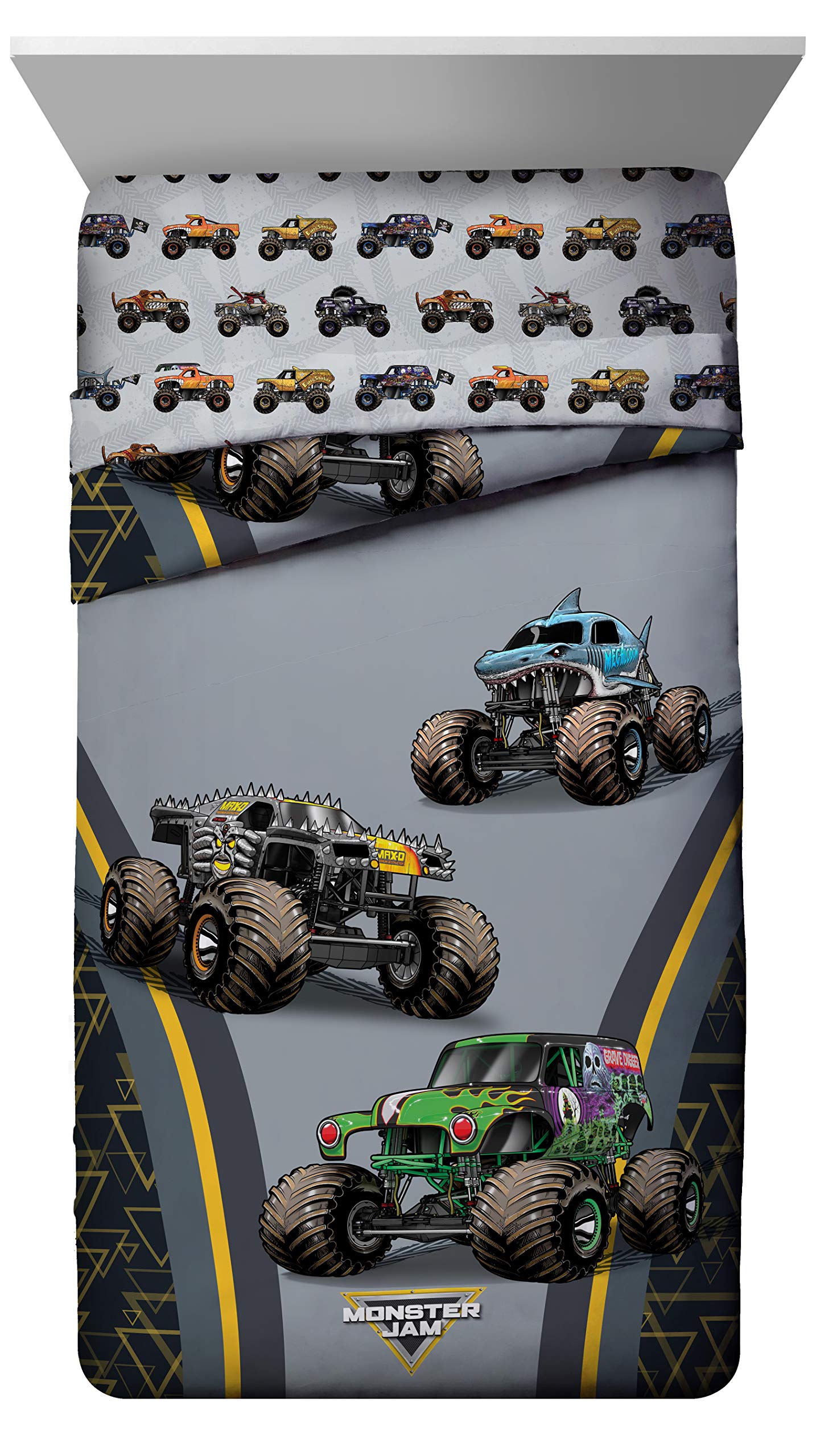 Jay Franco couette réversible Monster Jam détail du motif et polyvalence décorative