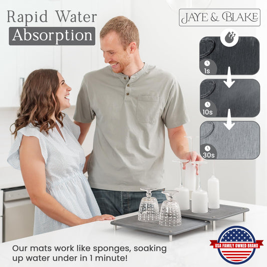 JAYE & BLAKE gros plan texture diatomée, absorption rapide de l’eau