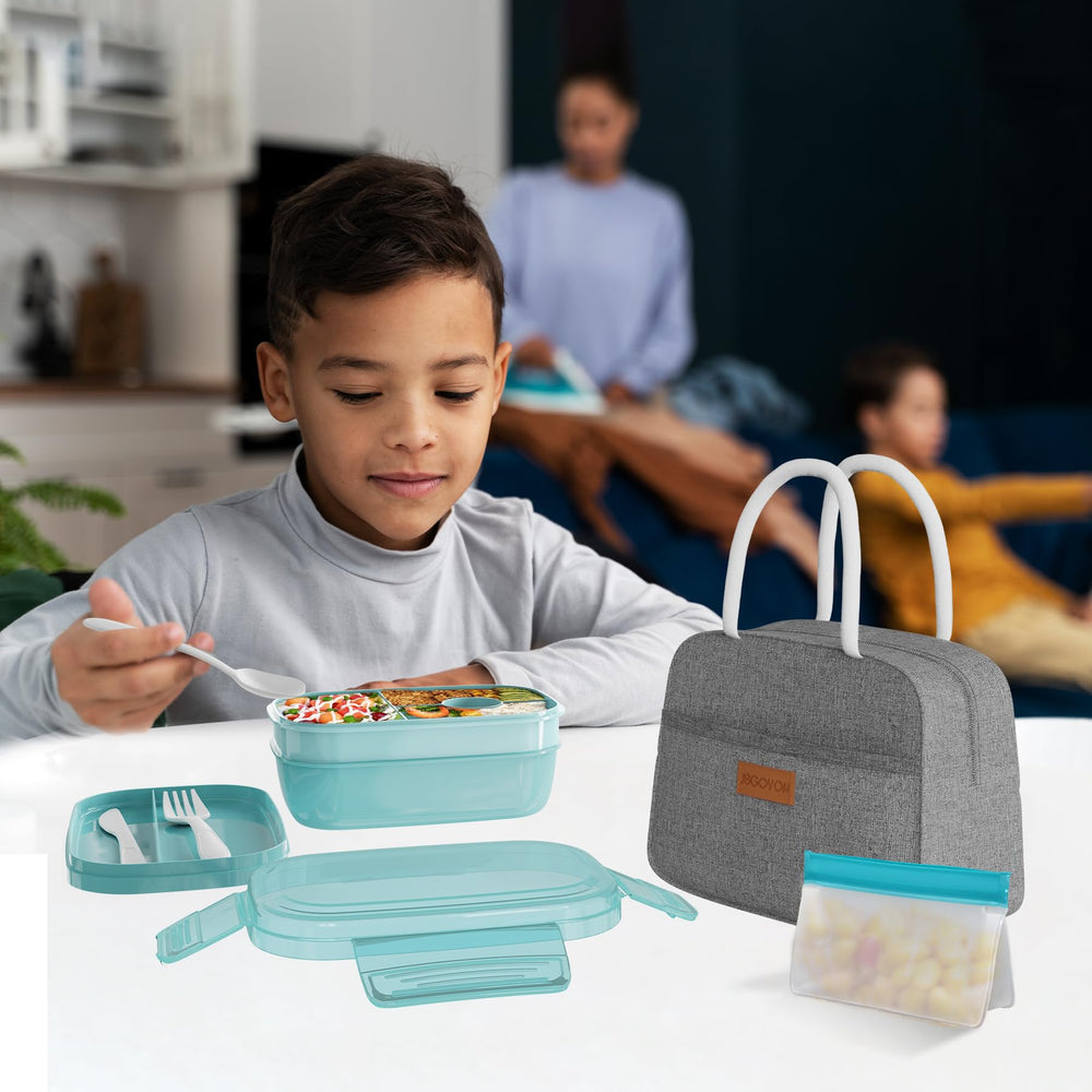 JBGOYON boîte en utilisation avec repas équilibré démontrant facilité de transport