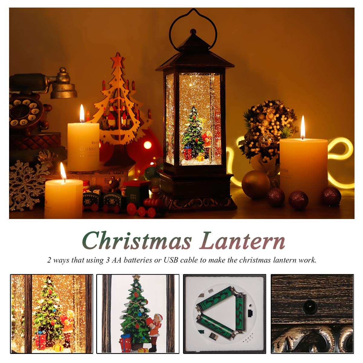 JEDAWN lanterne en usage sur table de Noël créant centre de table accueillant