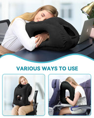 JefDiee coussin en usage sur tablette d'avion pour repos confortable