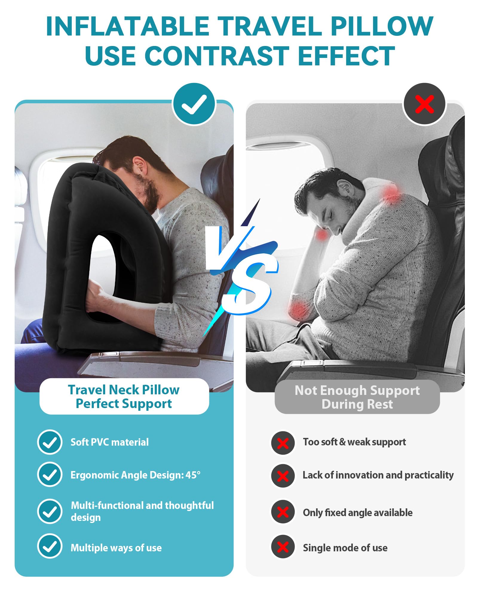 JefDiee coussin dégonflé et plié pour rangement compact en voyage