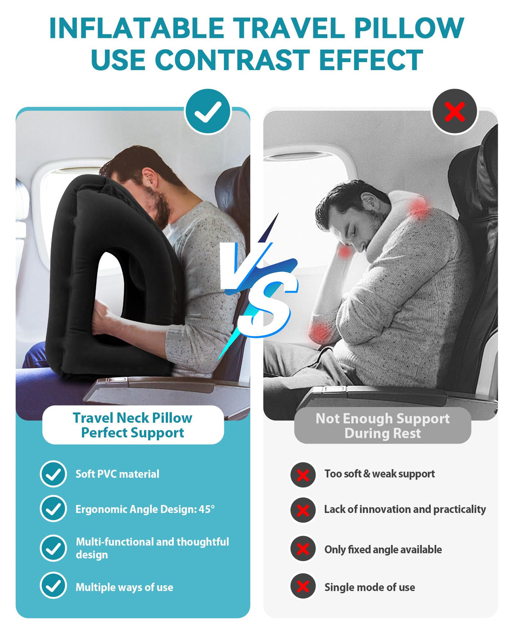 JefDiee coussin dégonflé et plié pour rangement compact en voyage