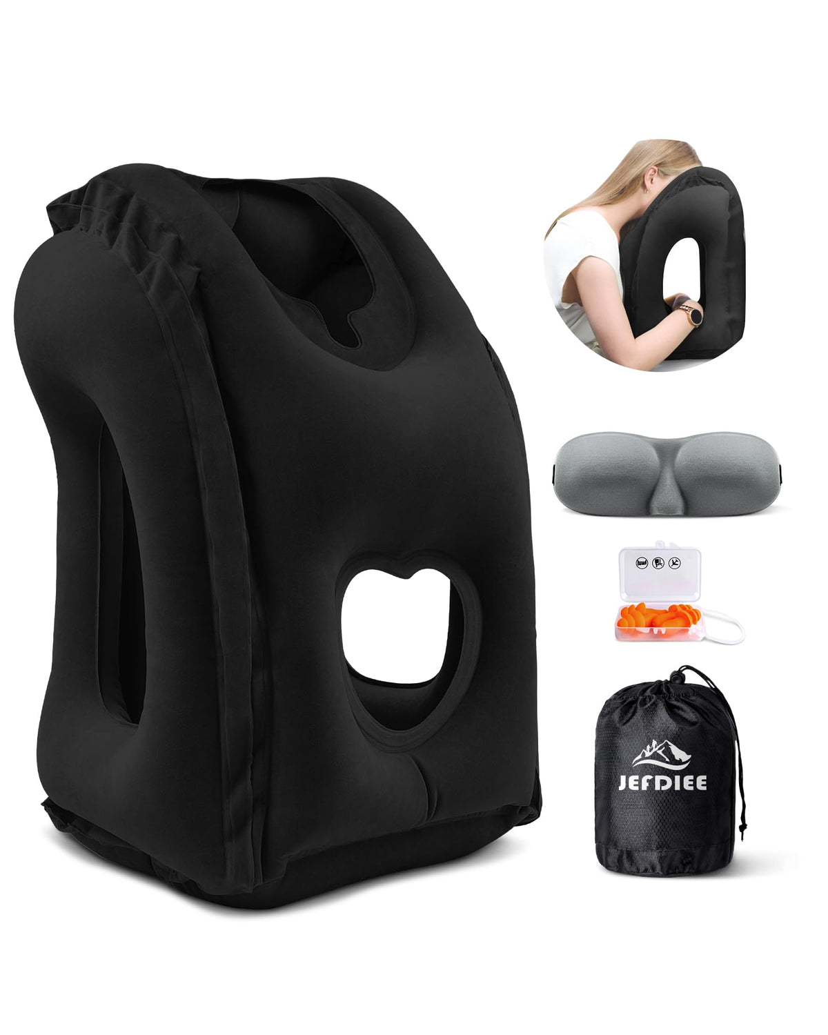 JefDiee vue de face du coussin noir montrant soutien ergonomique